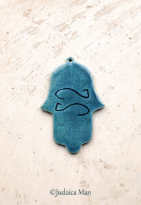 Hamsa from Ceramic handmade - Blue color protection for home