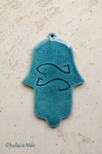 Hamsa from Ceramic handmade - Blue color protection for home