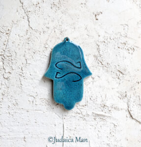 Hamsa from Ceramic handmade - Blue color protection for home