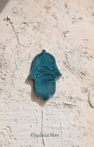 Hamsa from Ceramic handmade - Blue color protection for home