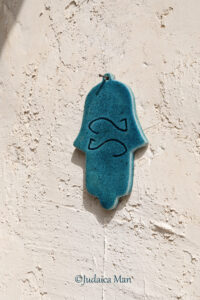 Hamsa from Ceramic handmade - Blue color protection for home