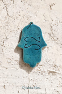 Hamsa from Ceramic handmade - Blue color protection for home