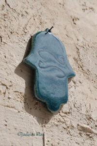 Hamsa from Ceramic handmade - Blue color protection for home