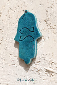 Hamsa from Ceramic handmade - Blue color protection for home