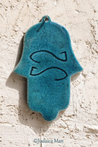 Hamsa from Ceramic handmade - Blue color protection for home