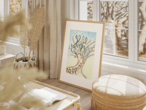 Hebrew watercolor calligraphy “The Torah is our tree of life"