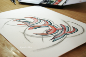 Hebrew watercolor calligraphy "AHAVA"