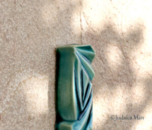 Ceramic mezuzah "Diamond" Blue glass color