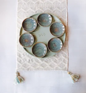 Ceramic Seder Passover Plate Green pastel color