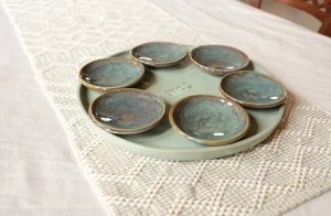Ceramic Seder Passover Plate Green pastel color