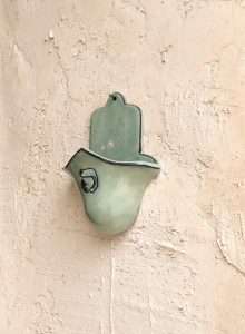 Hamsa Candle holder green turquoise color