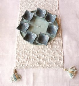 Ceramic Seder Passover Plate with square dishes
