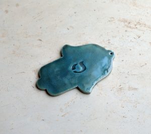 Hamsa from Ceramic handmade - Blue color protection for home with the letter ה