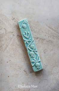 Mezuzah case with pomegranates "fresh"- Turquoise green light color