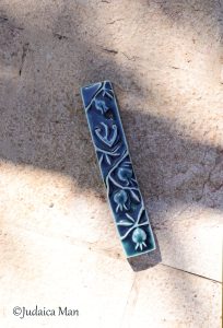 Mezuzah case with pomegranates "fresh"- Green forest
