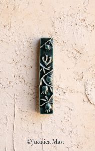Mezuzah case with pomegranates "fresh"- Green forest