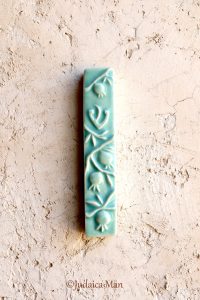 Mezuzah case with pomegranates "fresh"- Turquoise green light color