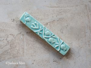 Mezuzah case with pomegranates "fresh"- Turquoise green light color