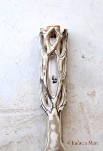 Ceramic mezuzah case "Tree of life"with glass tube
