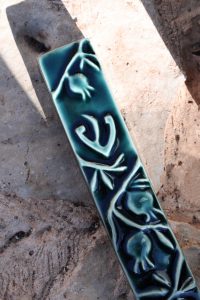 Mezuzah case with pomegranates "fresh"- Green forest