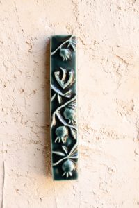Mezuzah case with pomegranates "fresh"- Green forest